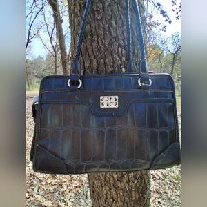 Bueno Black Crocodile-Embossed Shoulder Bag